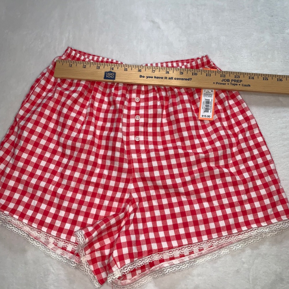 Colsie red white gingham pajamas set smocked spaghetti strap top shorts size XS - Picture 5 of 11